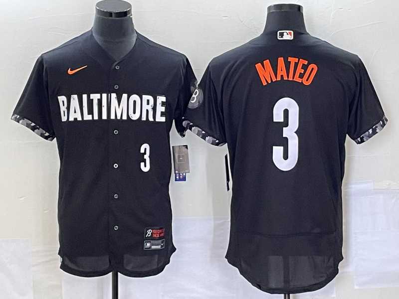 Mens Baltimore Orioles #3 Jorge Mateo Number Black 2023 City Connect Flex Base Stitched Jersey->baltimore orioles->MLB Jersey